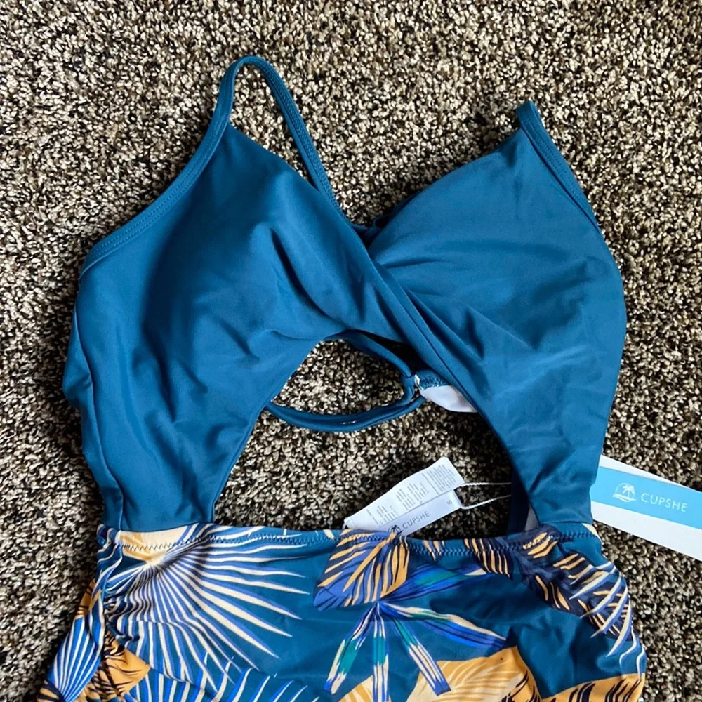 Cupshe Blue & Orange Tropical One-Piece, NWT - Picture 2 of 6